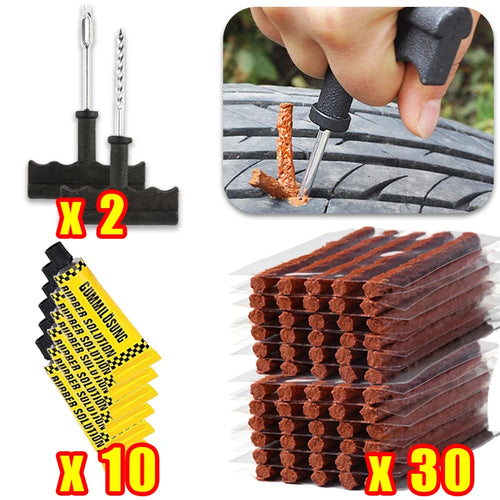 Tubeless Car Tire Repair Tool Kit with Rubber Strips