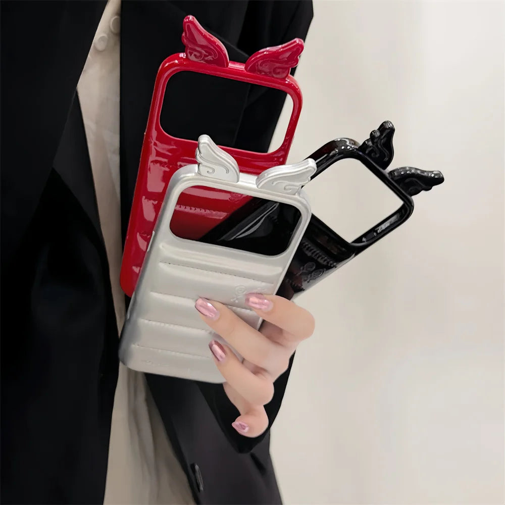 Cute 3D Wing & Devil Horns Puffer Leather Phone Case