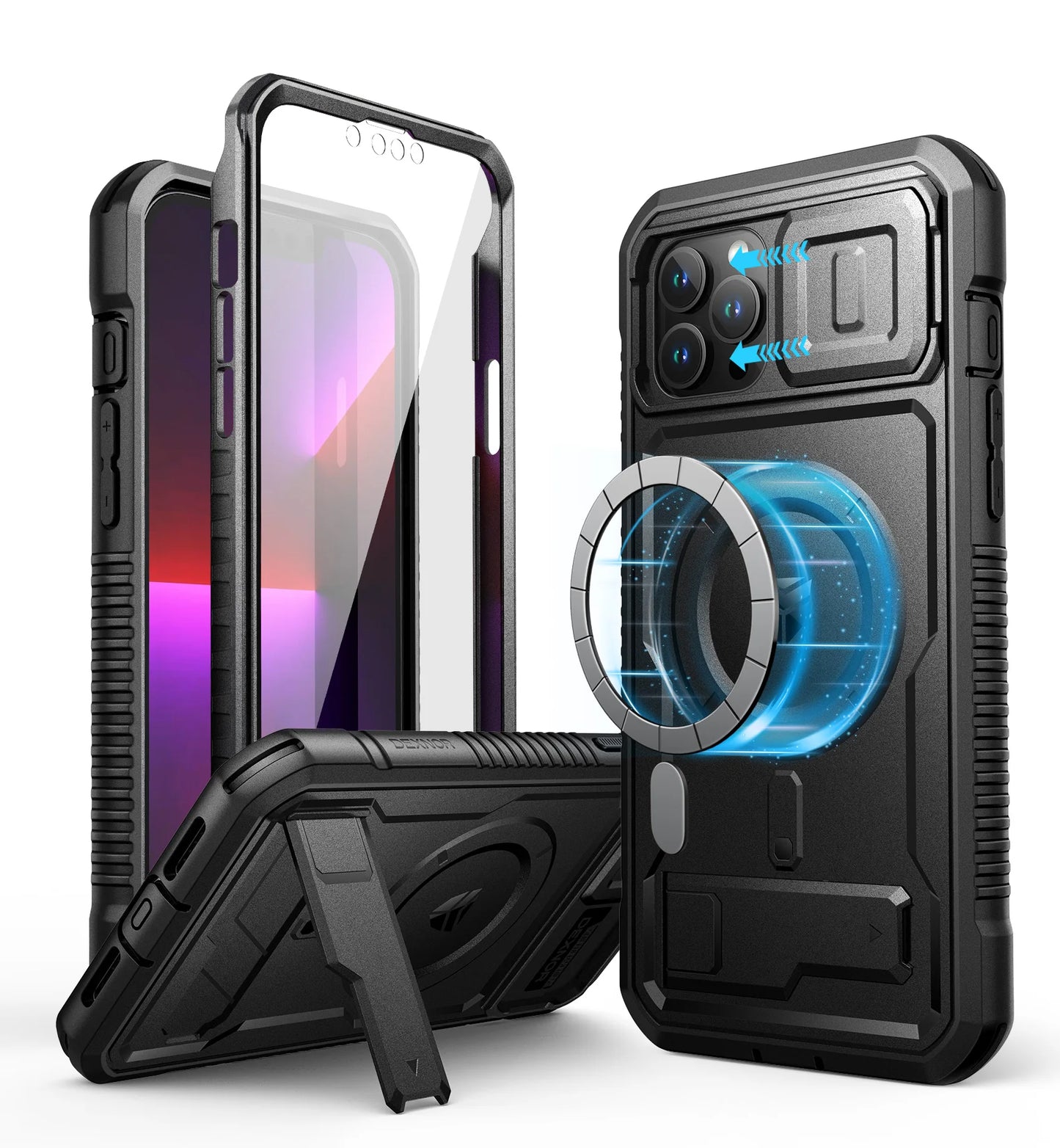 Heavy-Duty Rugged Armor Case with Kickstand & Camera Cover for iPhone