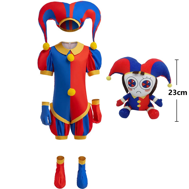 Girls' Digital Circus Pomni Cosplay Costume Set - Red & Blue Clown Dress Outfit for Kids