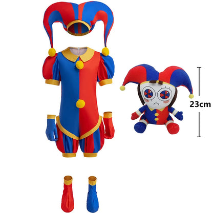 Girls' Digital Circus Pomni Cosplay Costume Set - Red & Blue Clown Dress Outfit for Kids