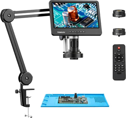 TOMLOV DM602 Flex 2000X 10.1" Digital Soldering Microscope with 3 Lenses