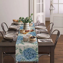 Blue Hydrangea Eucalyptus Plant Linen Table Runners
