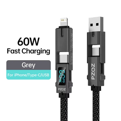 PZOZ 140W 4-in-1 Fast Charging Cable with TF Card Reader & Digital Display