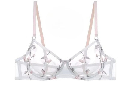 Women's Embroidered Mesh Sheer Bra & Thong Lingerie Set