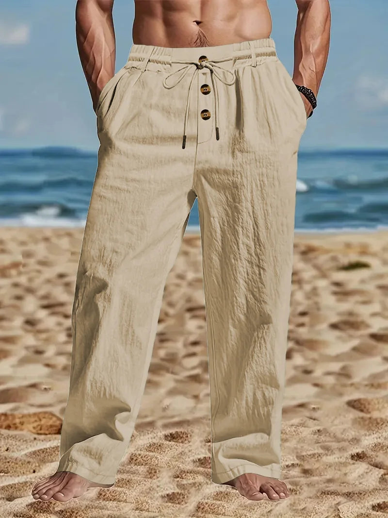 Cotton and Linen Summer Solid Color Loose Breathable Thin Pants