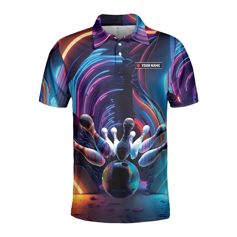Men's Custom Name Cosmic Bowling Graphic Polo Shirt