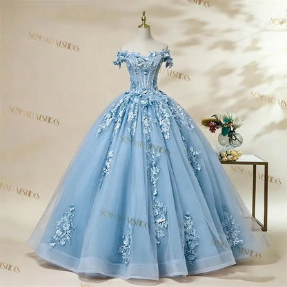 Off-The-Shoulder Floral Applique Quinceañera Ball Gown