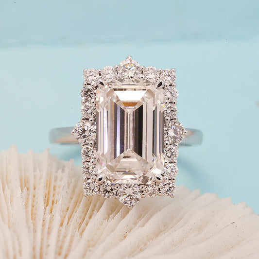 7CT Emerald Cut Lab Grown Diamond Engagement Ring Set – IGI Certified 14K Gold Bridal Set