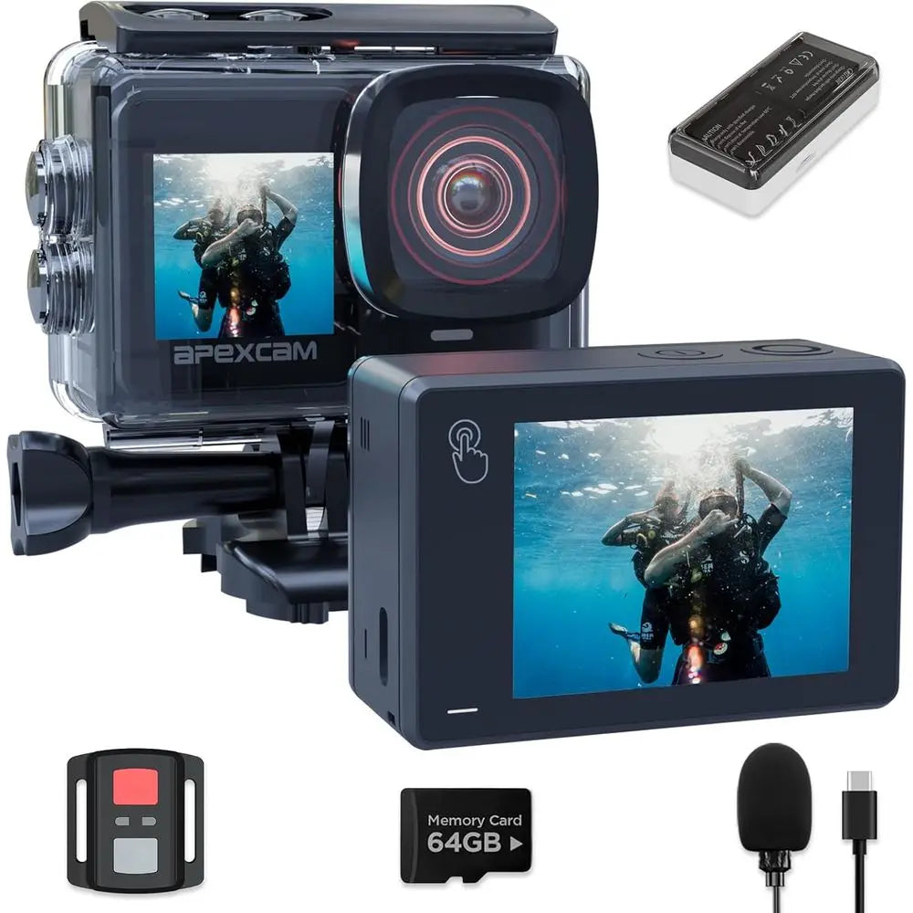 4K 60fps Underwater Action Camera with 8x Zoom and Remote