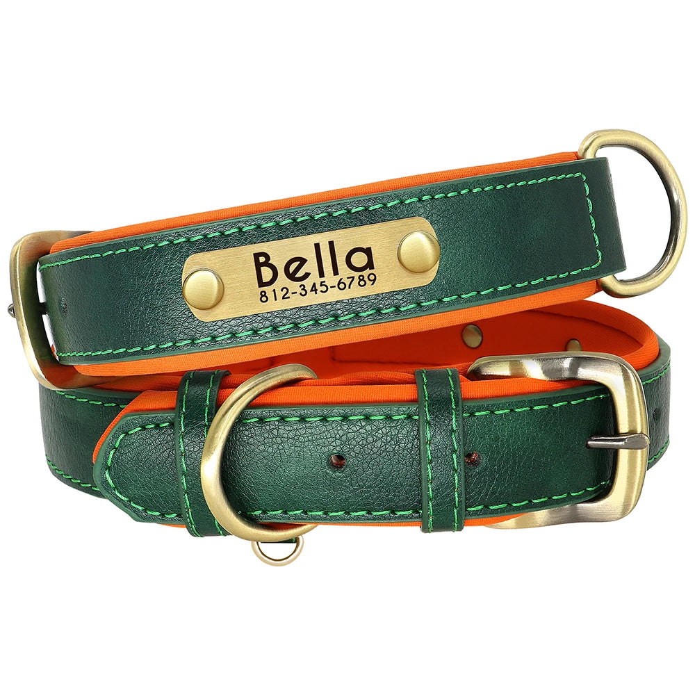 Leather Dog Collar Leash Set Soft Padded