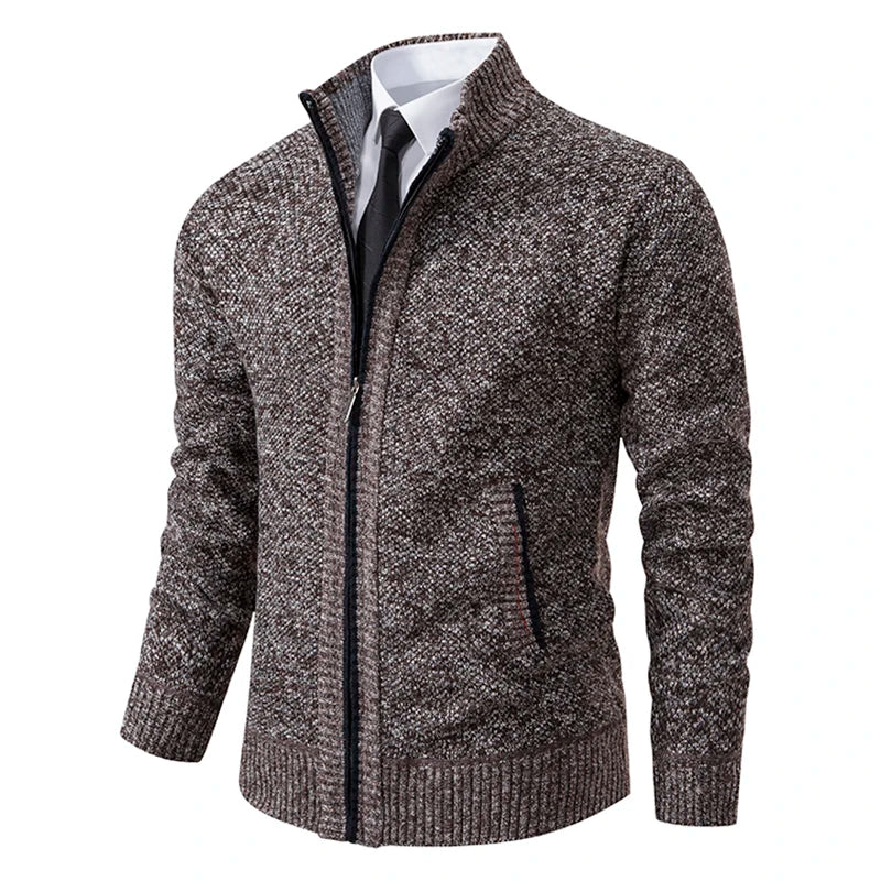 Men's Fleece Stand Collar Zip-Up Sweater Jacket