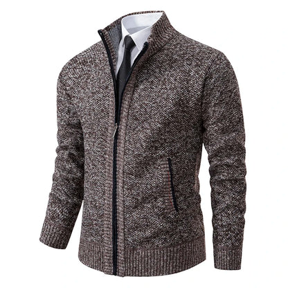 Men's Fleece Stand Collar Zip-Up Sweater Jacket