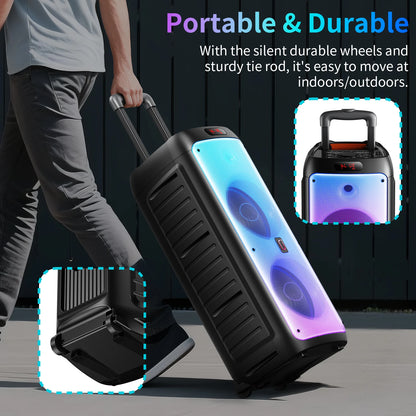 Portable Bluetooth Karaoke Speaker with Wheels & Wireless Microphones