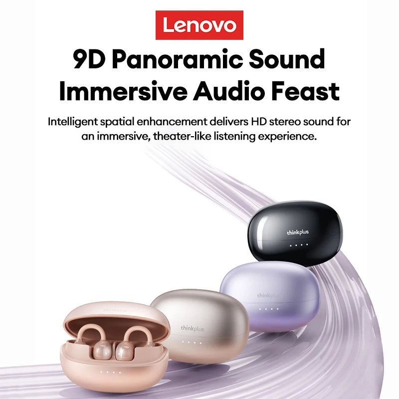 Lenovo LK6 Wireless Bluetooth 5.4 Clip-On Earphones with HD Audio & Noise Reduction