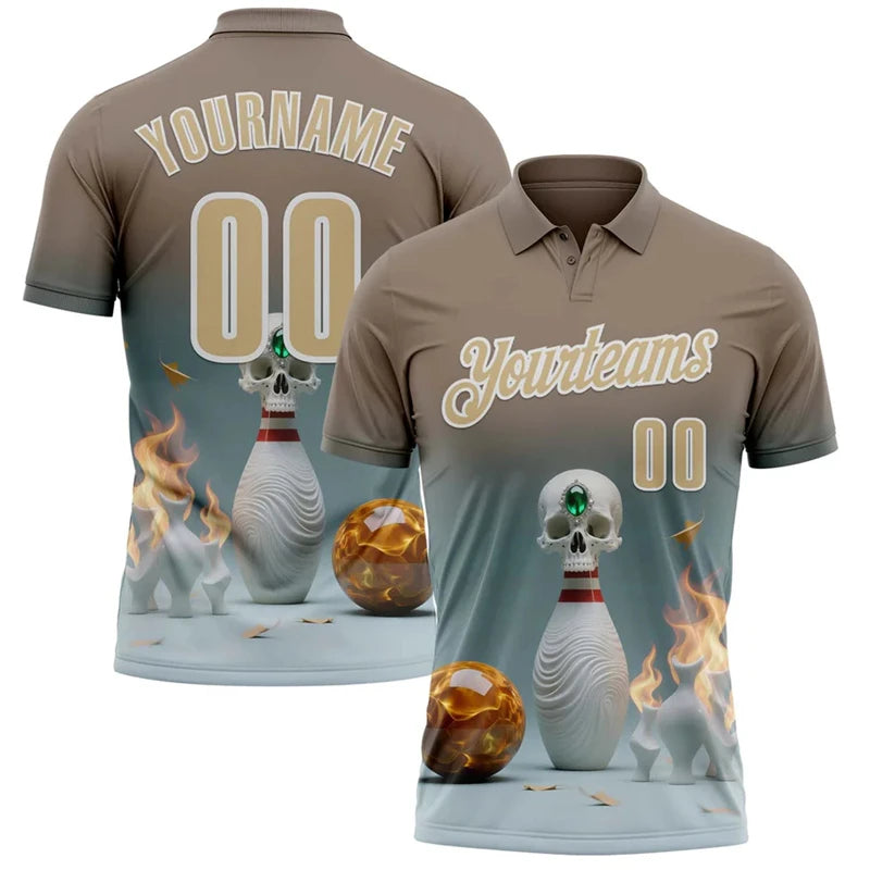 Men's Custom Skull Graphic Bowling Polo Shirt
