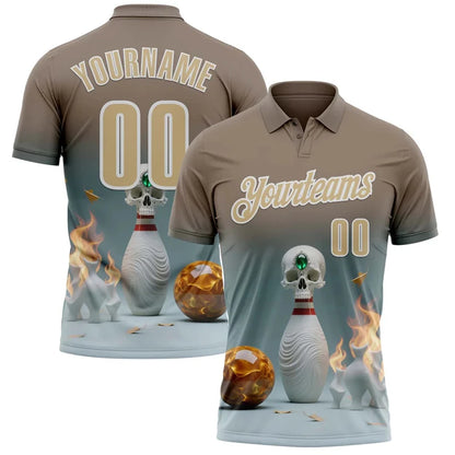 Men's Custom Skull Graphic Bowling Polo Shirt