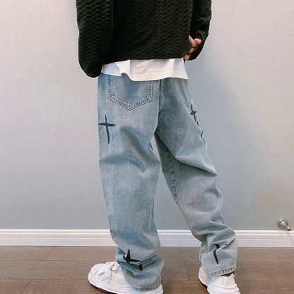 Men's Wide-Leg Loose Fit Jeans - High Street Straight Casual Denim Trousers