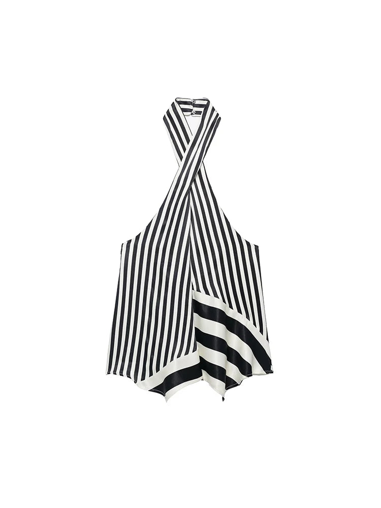 Women's Stripe Halter Top & Wide-Leg Pant 2-Piece Suit Set