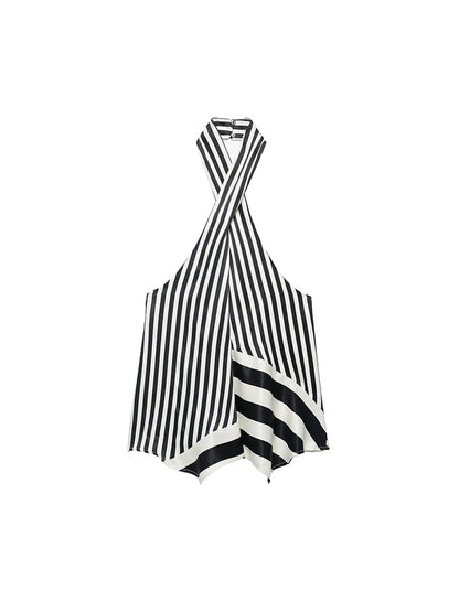 Women's Stripe Halter Top & Wide-Leg Pant 2-Piece Suit Set