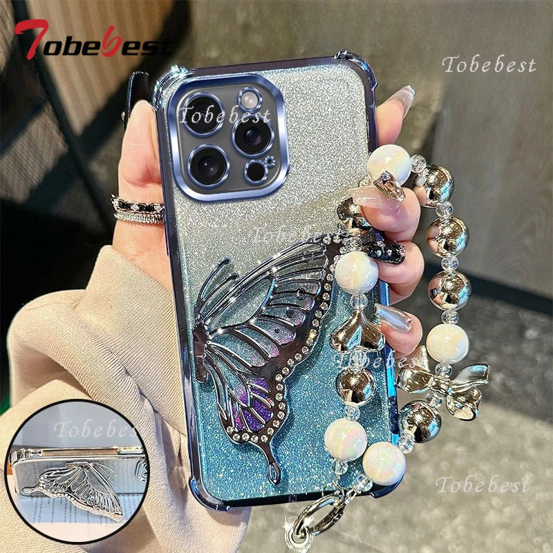 Glitter Quicksand Butterfly Bracelet Phone Case for iPhone