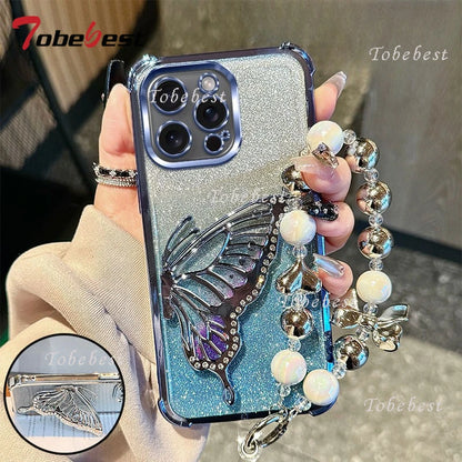 Glitter Quicksand Butterfly Bracelet Phone Case for iPhone