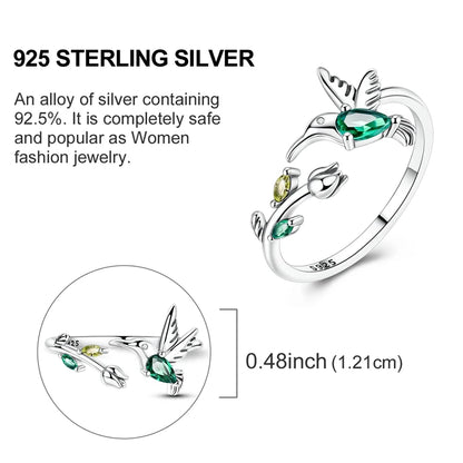 MULA 925 Sterling Silver Tulip Hummingbird Adjustable Ring