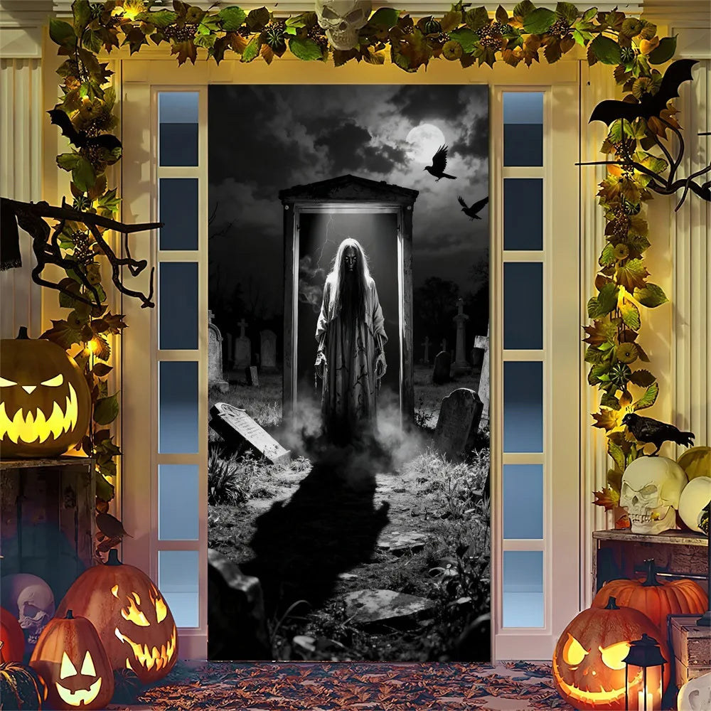 Spooky Ghostly Clown Door Curtain Backdrop