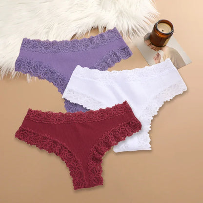 3-Pack Women's Cotton Patchwork Lace Briefs