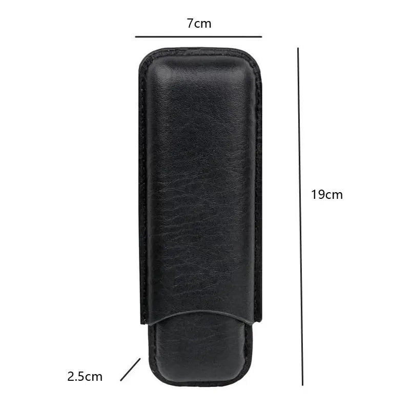 2 Tube Black Leather Cigar Holder Case