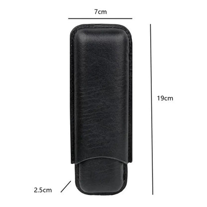 2 Tube Black Leather Cigar Holder Case