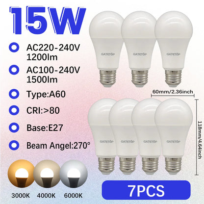 High-Efficiency Energy Saving LED Light Bulb – E27/B22 Base (15W / 3000K–6000K)