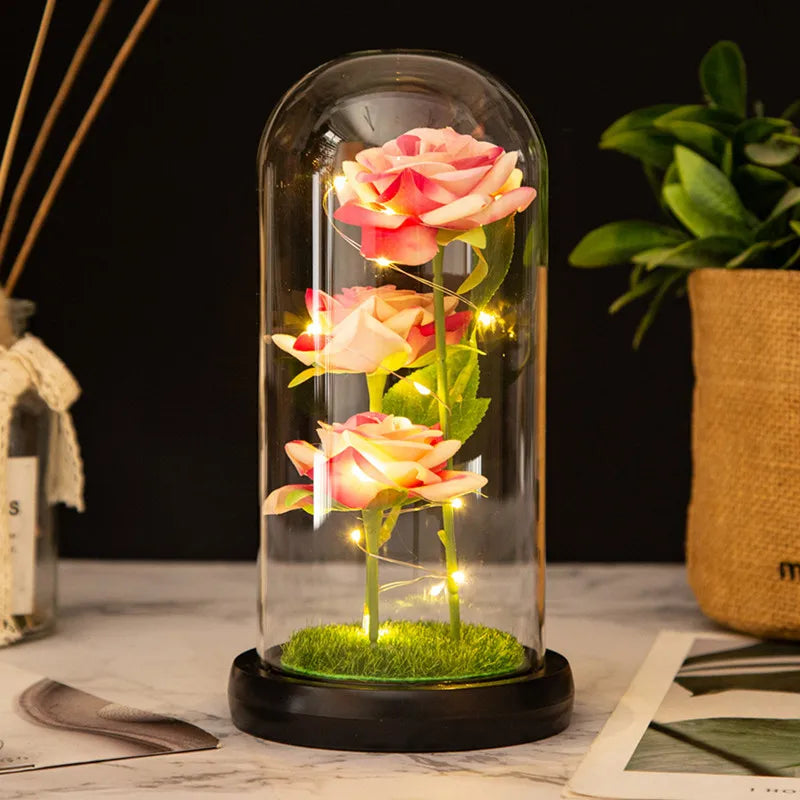 LED Galaxy Three Rose Artificial Flowers Gift without Battery