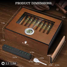 Cedar Wood Desktop Humidors Case with Digital Hygrometer, Humidifier & Divider