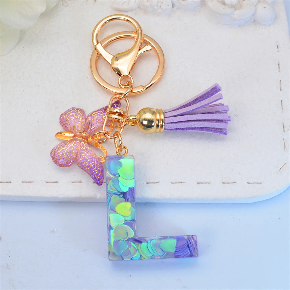 Exquisite Initial Blue Shiny Resin Keychain