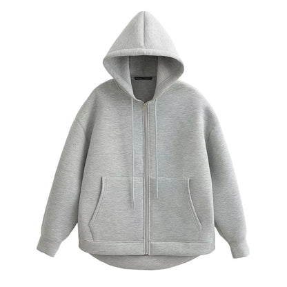 Women's Casual Loose Hooded Zip-Up Jacket with Big Pockets