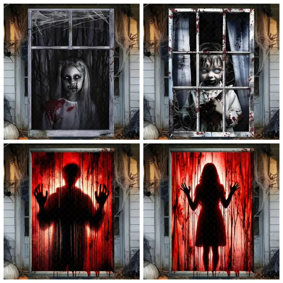 Scary Halloween Window Curtain & Backdrop