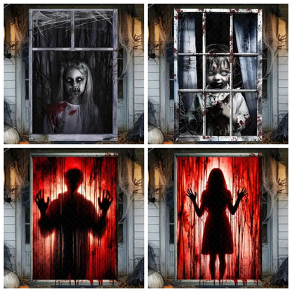 Scary Halloween Window Curtain & Backdrop