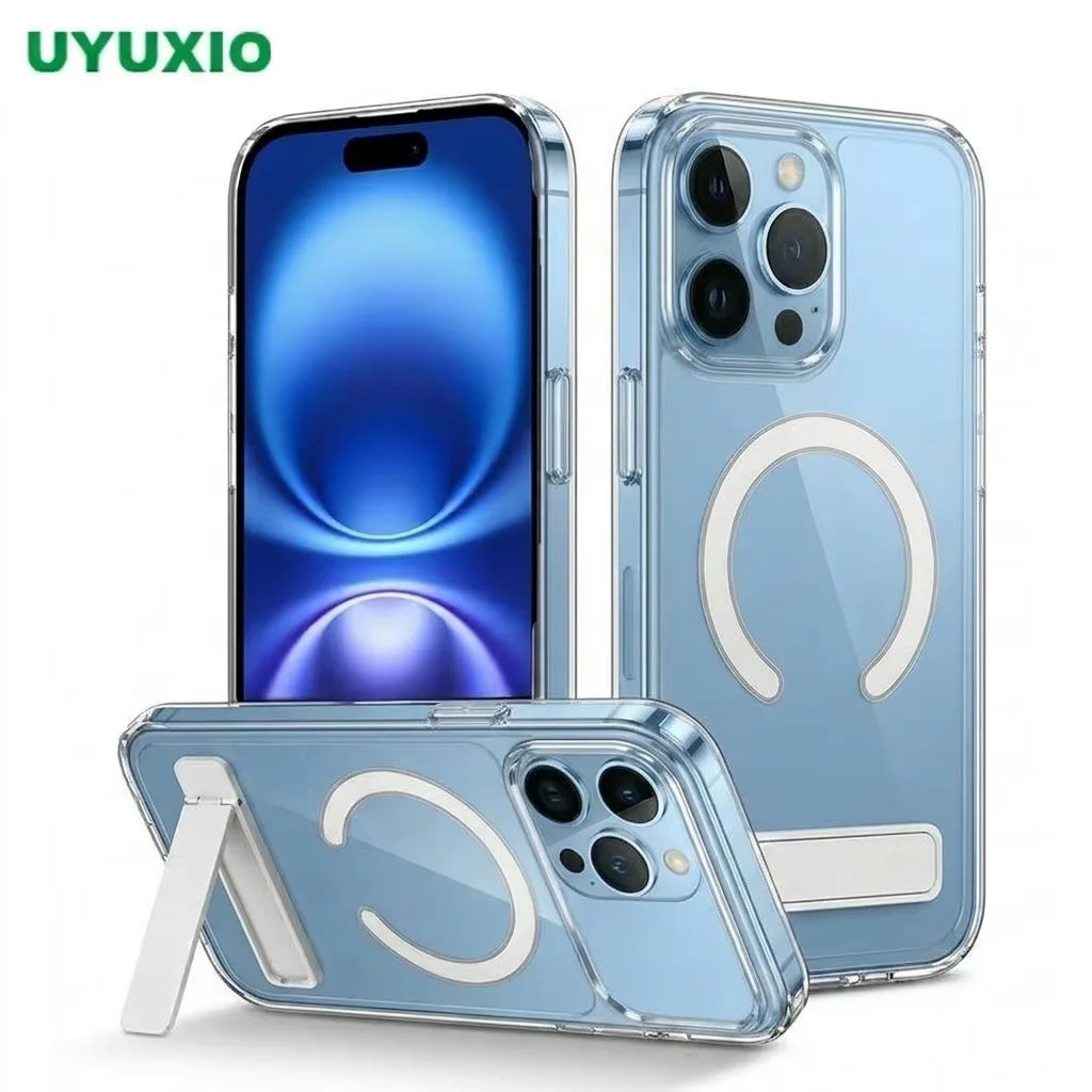 Clear Magnetic Phone Case with Built-in Kickstand for iPhone
