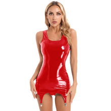 Wetlook Latex Sleeveless Mini Dress with Metal Clips