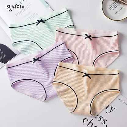 Women’s Ribbed Cotton Mid-Waist Bow Briefs