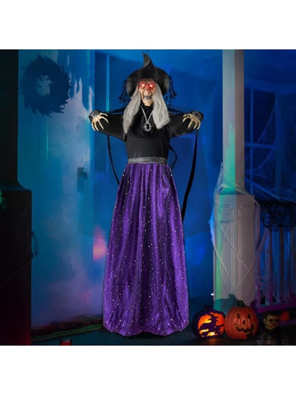 47" Animated Hanging Witch Halloween Prop with Sound Activation & LED Eyes