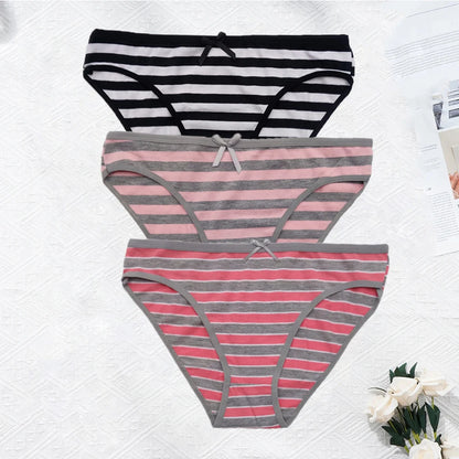 YOUREGINA Striped Seamless Cotton Briefs 3Pk
