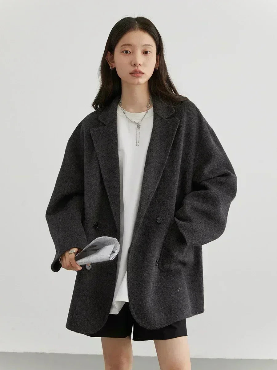 CHIC VEN Loose Double Breasted Retro Double-sided Jacket