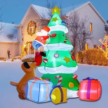Inflatable Dogs Chasing Santa Claus Climbing Christmas Tree with Lighting