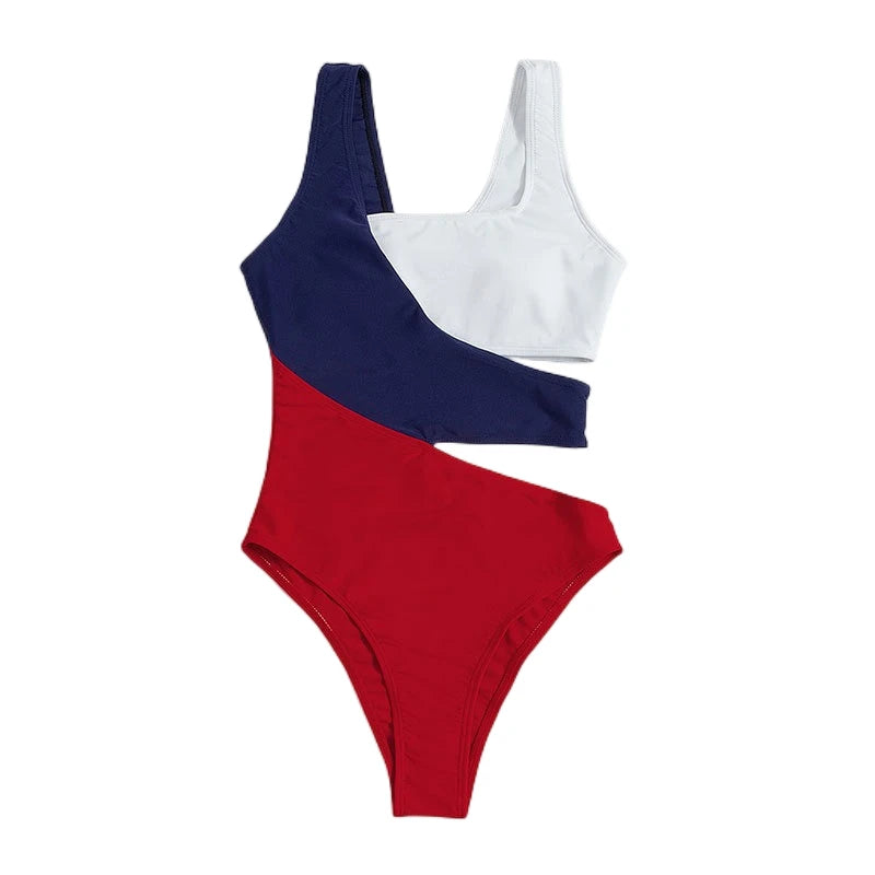 One-Piece Color Contrast Bathing Suit