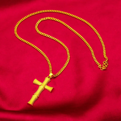 24K Gold AU999 Cross Pendant Necklace - Fine Religious Faith Jewelry