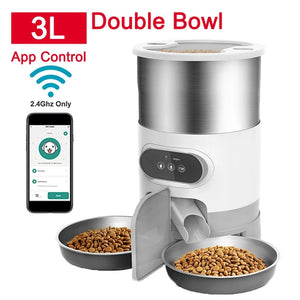 Smart APP Controlled Stainless Steel Double Meal Feeding Dispenser