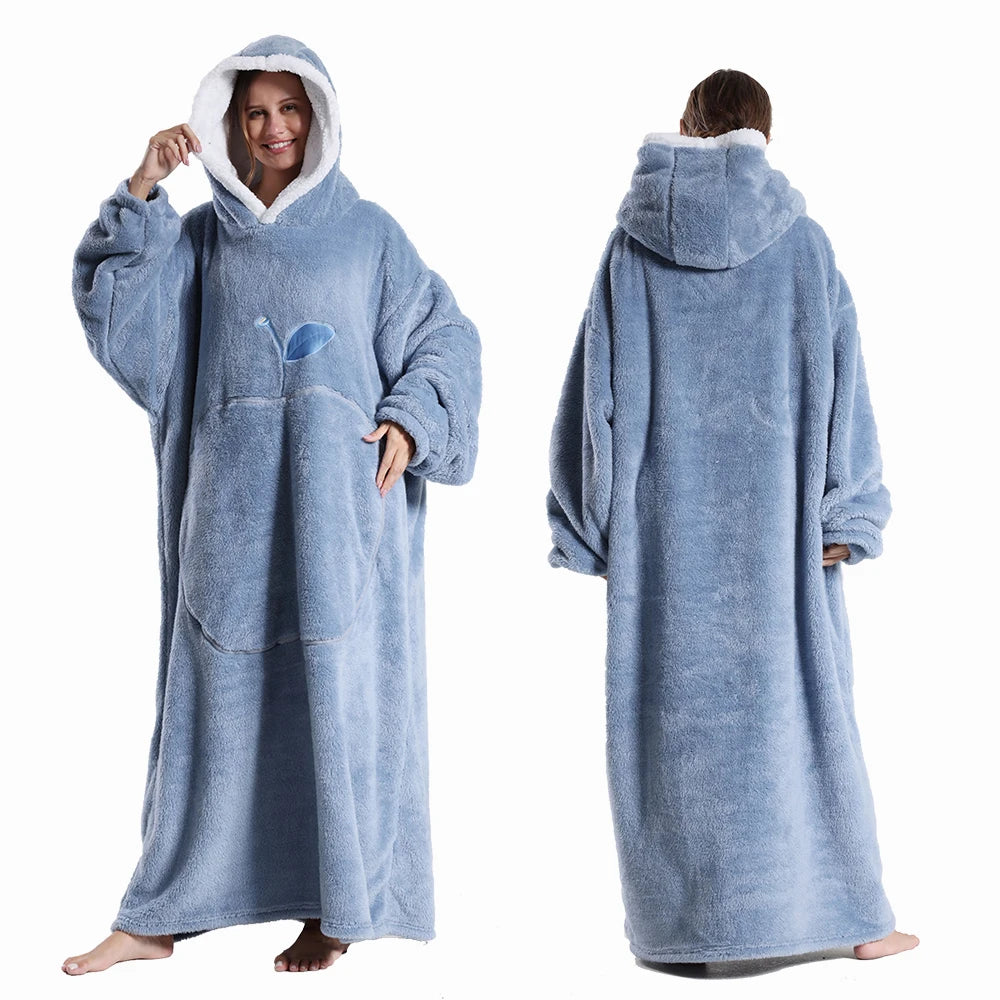 Extra Long Wearable Blanket Robe with Full Sleeves