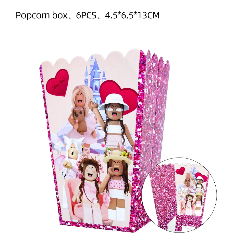 Pink Robloxed Theme Birthday Party Decorations Tableware Balloons Cups Plates Banner Backdrop Set